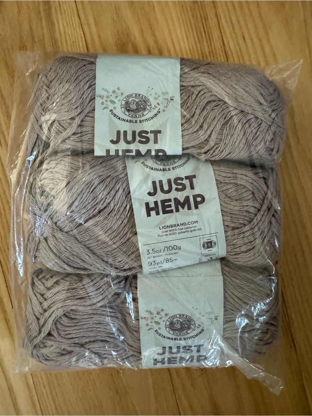 Lion Brand Just Hemp Yarn Lot 3 Bulky 100% Hemp Discontinued Taupe